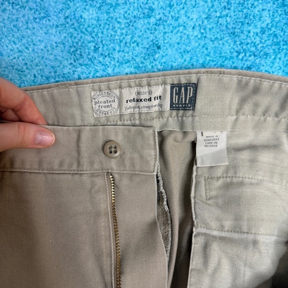 Vintage 90s Y2K GAP Relaxed Fit Mens Chinos Tan Pleated Cuffed Pants 34X34.5 - Picture 11 of 15